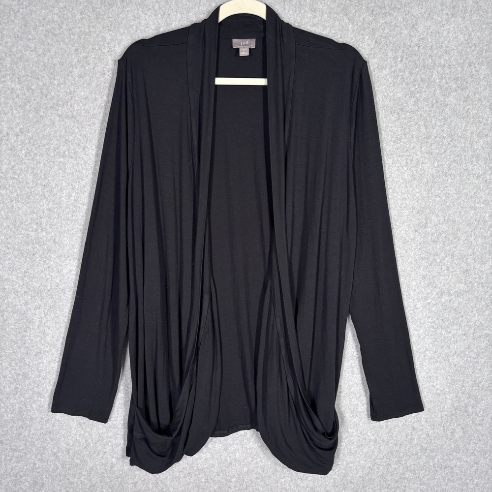 J Jill Wearever Cardigan XL Black Open Drape Pockets Stretch Soft Travel Lounge